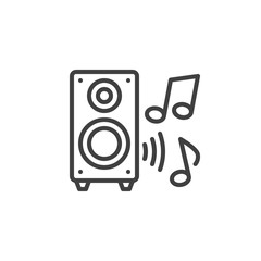 Music speaker line icon. linear style sign for mobile concept and web design. Sound speaker and music notes outline vector icon. Symbol, logo illustration. Vector graphics