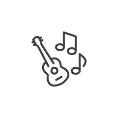 Guitar music note line icon. linear style sign for mobile concept and web design. Acoustic guitar music outline vector icon. Symbol, logo illustration. Vector graphics