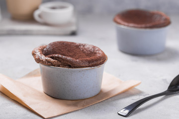 Chocolate Souffle  . French traditional dessert.