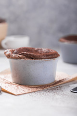 Chocolate Souffle . French traditional dessert.