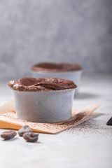 Chocolate Souffle . French traditional dessert.