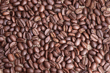Roasted coffee beans on the table.