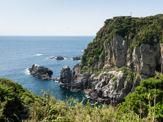 Dramatic cliffs of Cape Ashizuri with viewing platform on top - Ashizurimisaki, Japan - Powered by Adobe