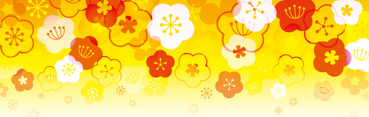 金色　梅の花バナー、背景