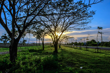 blurry nature background of a temporary shelter,created to reside in the garden or relax while traveling