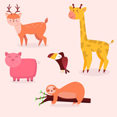 cute animals cartoon collection. flat design illustration