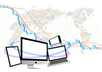 株価下落イメージ-世界地図と白背景