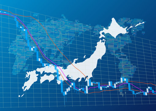 世界地図と日本の株価下落イメージ