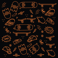 Seamless skateboard equipment doodle art