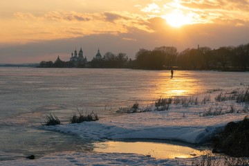 Winter sunset over lake Nero