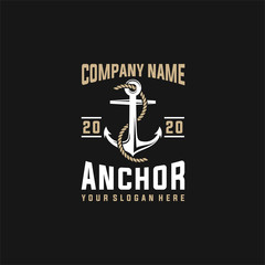 Vintage sea anchor with a rope, isolated on black background, Retro Vintage Insignia or Logotype Vector design element, business sign template, Simple shape for design logo, emblem, symbol, sign, badg