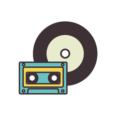 Isolated retro music cassette and vinyl line fill style icon vector design