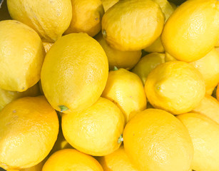 Close-Up Of Fresh Lemons. Healthy Fresh Food Background.