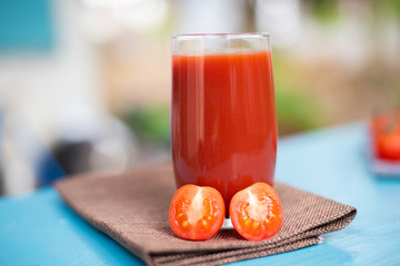Fresh tomatoes juice in drinking healthy concept.
