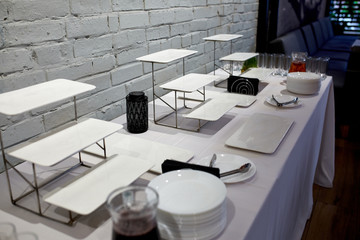 Table setting and food for catering