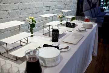 Table setting and food for catering