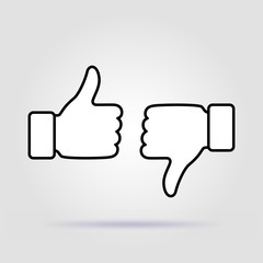 Down thumbs icon approve disapprove like on gray background