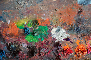 closeup of art palette with colorful paint