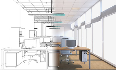 office, interior visualization, 3D illustration