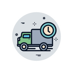 Isolated delivery truck and clock fill block style icon vector design