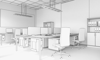 office, interior visualization, 3D illustration