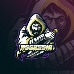 assassin mascot logo design vector with modern illustration concept style for badge, emblem and tshirt printing. assassin illustration with sword in hand.