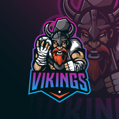 viking mascot logo design vector with modern illustration concept style for badge, emblem and tshirt printing. angry viking illustration with ball in hand.