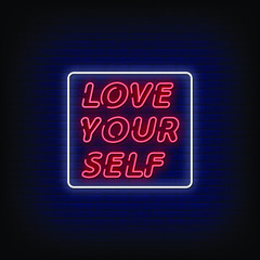 Love Your Self Neon Signs Style Text Vector