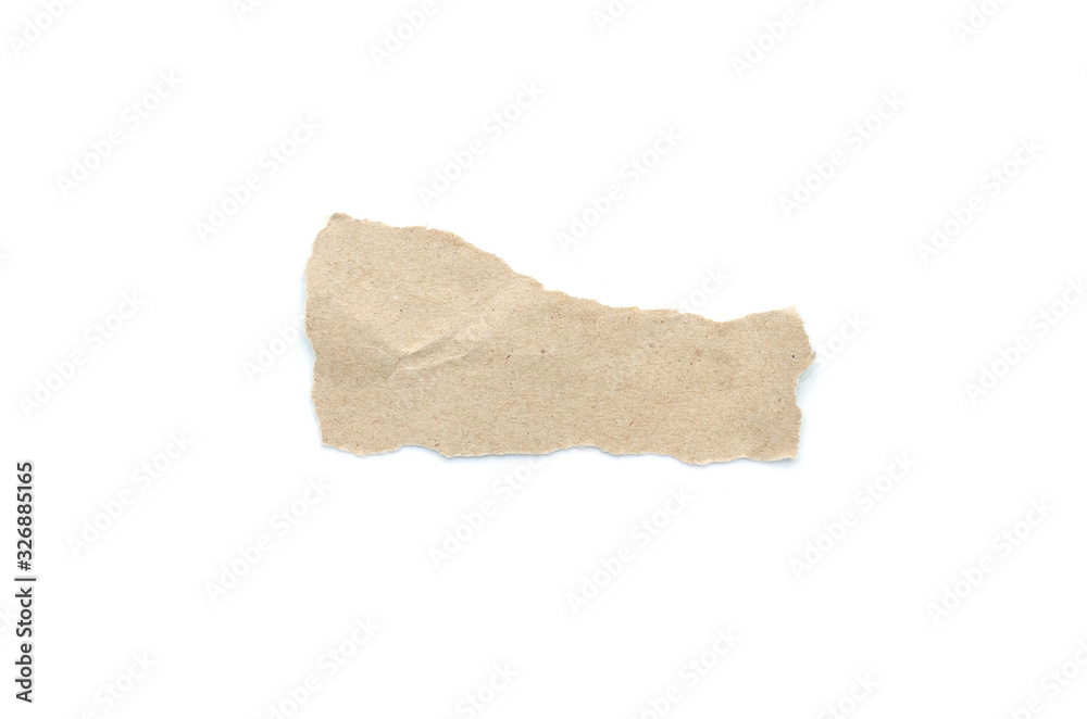 Wall mural Recycled paper craft stick on a white background. Brown paper torn or ripped pieces of paper isolated on white background.