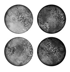 Watercolor planets isolated on white background. Black and gray colors. Moon surface. Space theme.