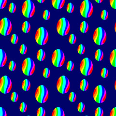 Bright Easter eggs on a blue background, Seamless pattern. Vector illustration