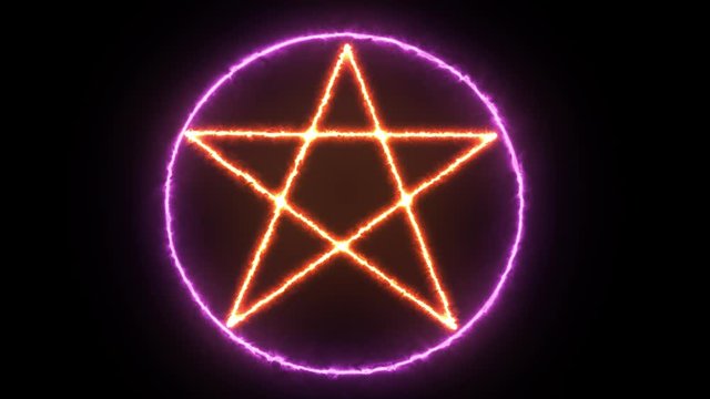Burning pentagram as mystical concept. Summoning ritual of the devil. Witches and sorcery. Occult circle of mythical witchcraft.