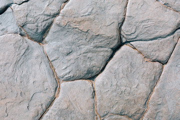 Rocky sea stone with cracks background, close-up, top view