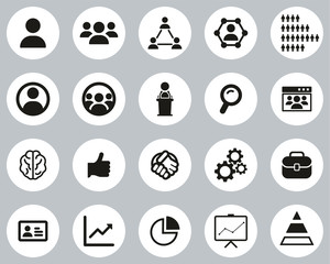 Human Resources Icons Black & White Flat Design Circle Set Big