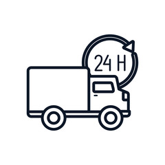 Isolated delivery truck and 24 hours arrow line style icon vector design