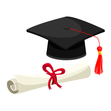Diploma roll and hat with tassel set on white