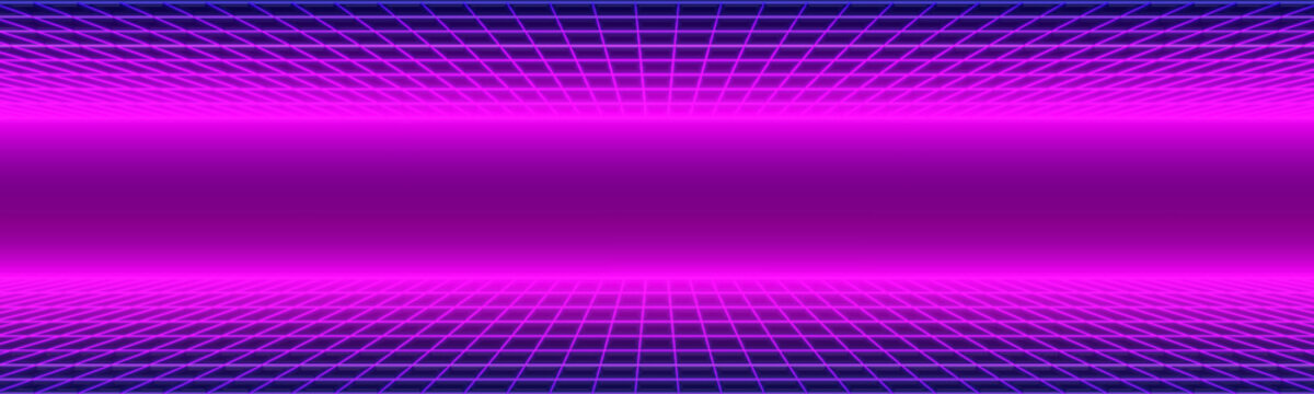 Retro 1980s Synthwave Glowing Neon Lights Plane