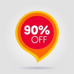 90 percent OFF Discount Sticker. Sale Red Tag Isolated Vector Illustration. Discount Offer Price Label