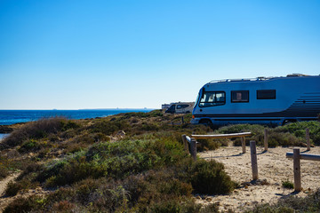 Camper cars on beach, camping on nature