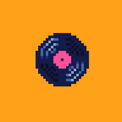 Fototapeta premium Vinyl record pixel art icon. Design for logo, stickers, web, and mobile app. Isolated vector illustration. 8-bit sprite.