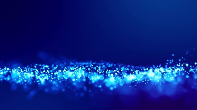 Magic blue glowing particles flow in viscous liquid and bright glisten. Science fiction. 4k 3d sci-fi background with glittering particles, depth of field and bokeh. Luma matte as alpha channel. 176