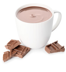Cup of hot chocolate on white background