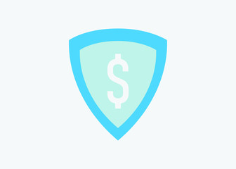 flat design style money and shield vector ilustration, symbolize financial security. perfect for finance icon and design element.