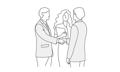People shaking hands. Business meeting. Hand drawn vector illustration.