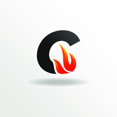 Initial Letter C with Fire Element Logo Design