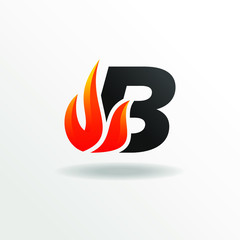 Initial Letter B with Fire Element Logo Design © rieddroid