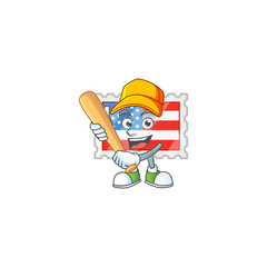An active healthy independence day stamp mascot design style playing baseball