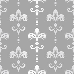 Silver and grey vintage vector seamless pattern, wallpaper. Elegant classic texture. Luxury ornament. Great for fabric and textile, wallpaper, or any desired idea.