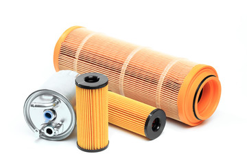 Oil , air , fuel filter for car on white background or isolated - Image
