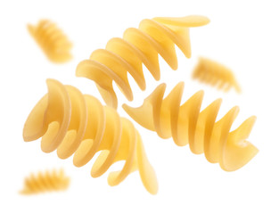 Italian pasta levitating on a white background